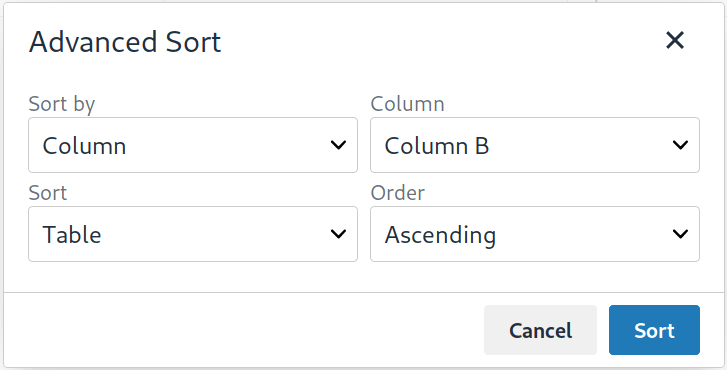 Advanced Tables sort dialog (Sort > Advanced Sort).